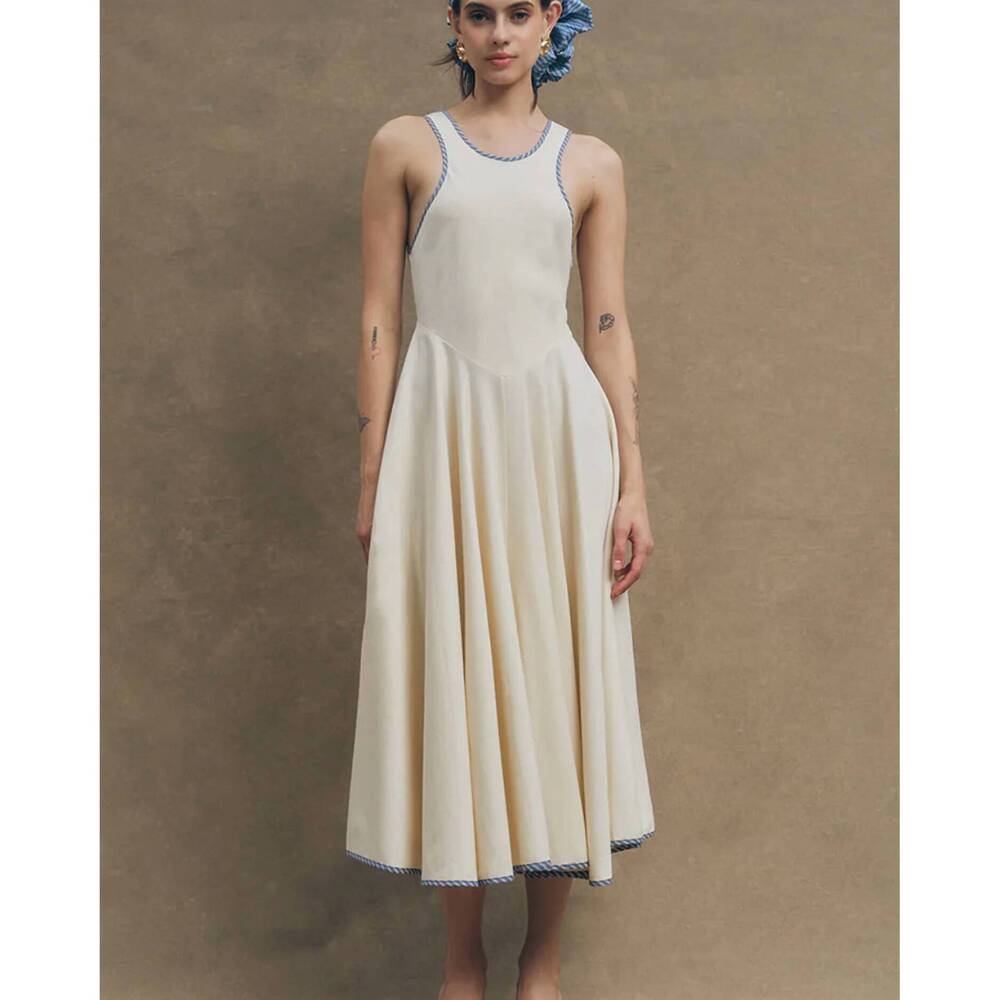 NEW MAUDE CLUB open back midi swing dress in ivory